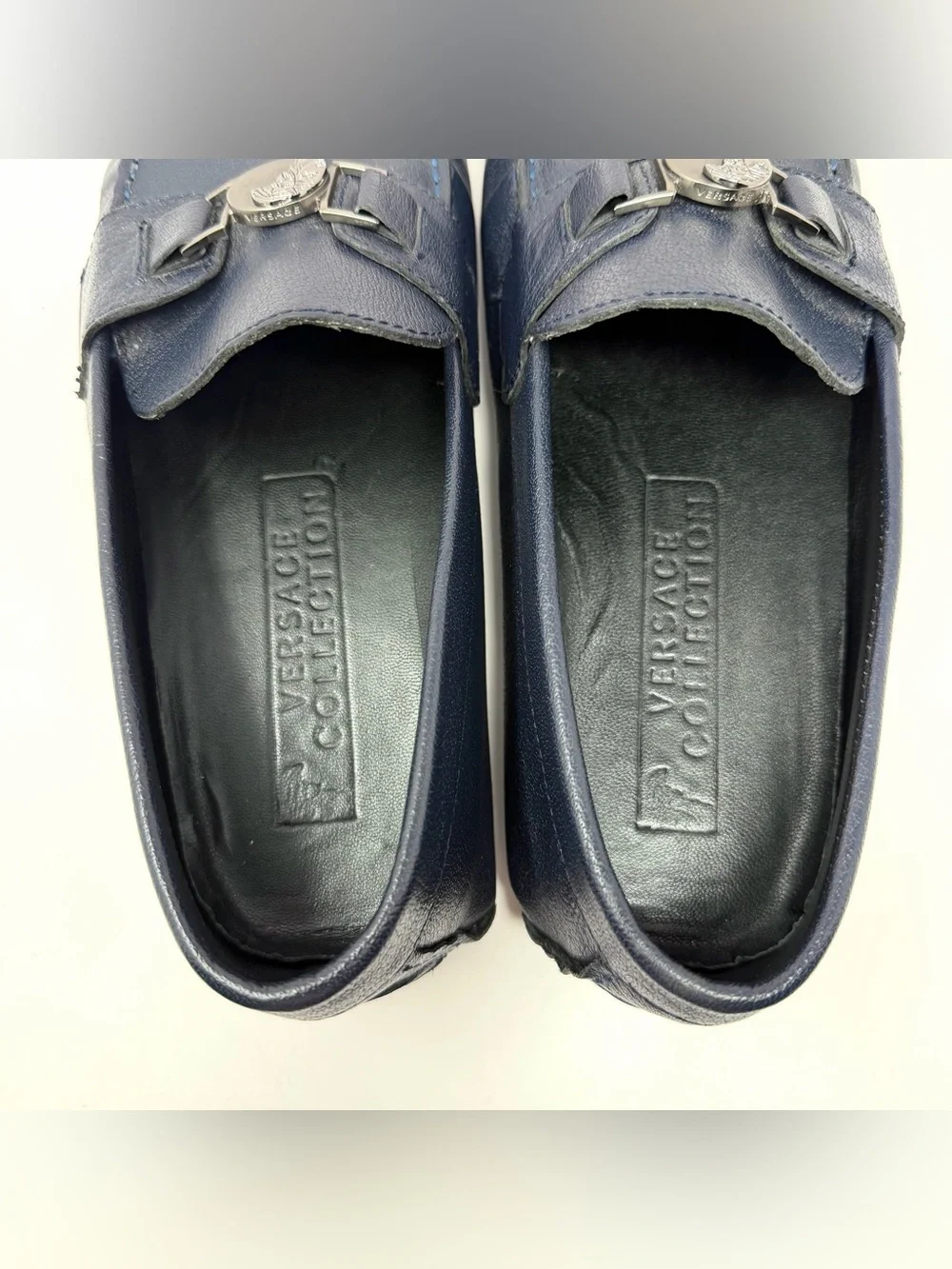 Versace Collection Mens Horsebit Driving Loafer Moccasin Shoe Sz 44 Blue Leather